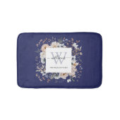 Elegant Monogram Pretty Beige Blue Flowers Floral バスマット (正面)