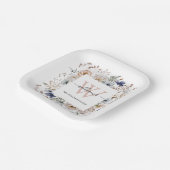 Elegant Monogram Pretty Beige Blue Flowers Floral ペーパープレート (傾斜あり)