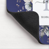 Elegant Monogram Pretty Beige Blue Flowers Floral マウスパッド (コーナー)