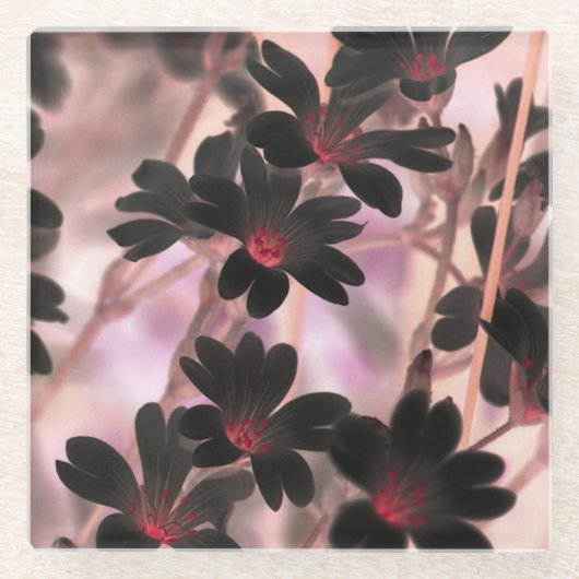 Elegant Monogram Purple Flowers ガラスコースター (正面)