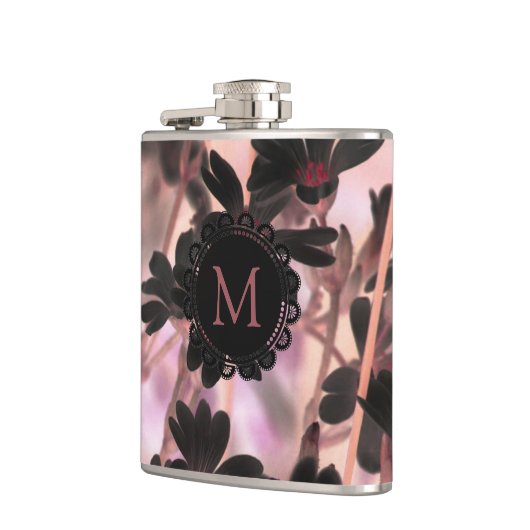 Elegant Monogram Purple Flowers フラスク (左)