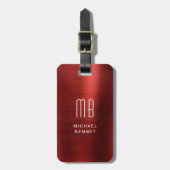 Elegant Monogram Red Brushed Metal ラゲッジタグ (正面縦)