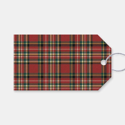 Elegant Monogram Red Plaid Merry Christmas Holiday ギフトタグ (正面(横))