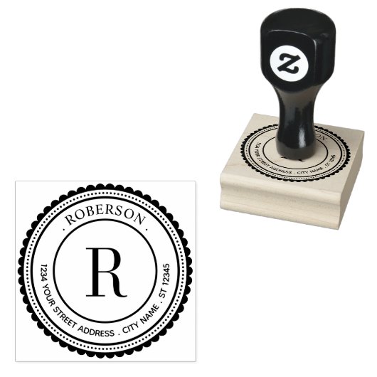 Elegant Monogram Round Initial Name Return Address ラバースタンプ (押印)