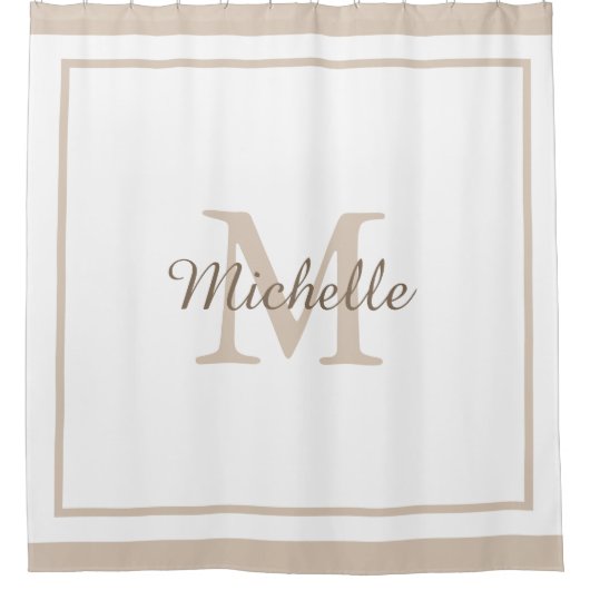 Elegant Monogram Script Name Bordered シャワーカーテン (正面)