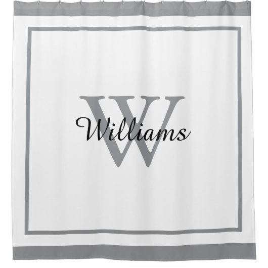 Elegant Monogram Script Name Bordered シャワーカーテン (正面)