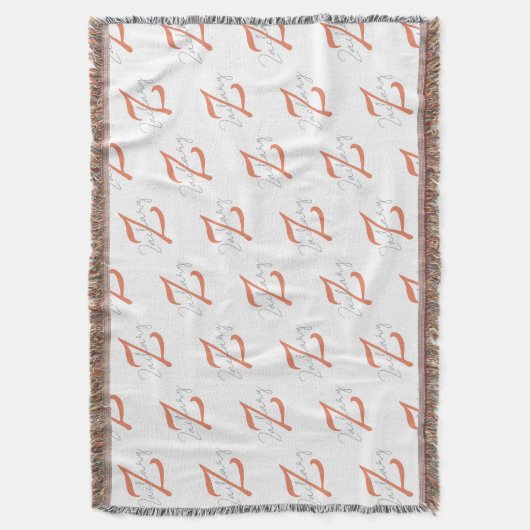 Elegant Monogram Script Name Pattern Throw Blanket スローブランケット (正面縦)
