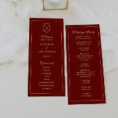 Elegant Monogram Script Wine Red Wedding Ceremony プログラム
