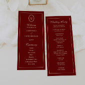 Elegant Monogram Script Wine Red Wedding Ceremony プログラム