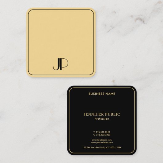 Elegant Monogram Template Luxurious Black And Gold スクエア名刺 (正面/裏面)