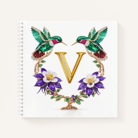 Elegant Monogram V Hummingbird Wedding Gift ノートブック (正面)