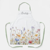 Elegant Monogram Watercolor Colorful Wildflower エプロン (正面)