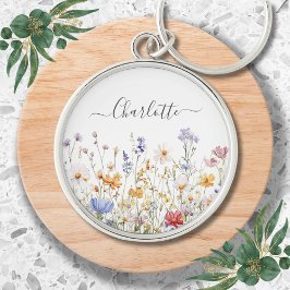 Elegant Monogram Watercolor Colorful Wildflower キーホルダー