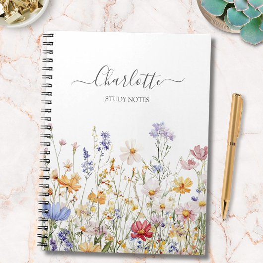 Elegant Monogram Watercolor Colorful Wildflower ノートブック