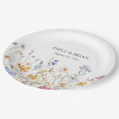Elegant Monogram Watercolor Colorful Wildflower ペーパープレート (アングル)
