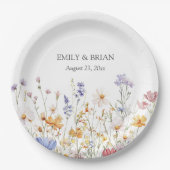 Elegant Monogram Watercolor Colorful Wildflower ペーパープレート (正面)