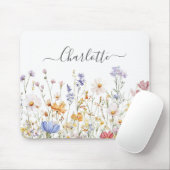 Elegant Monogram Watercolor Colorful Wildflower マウスパッド (マウス)