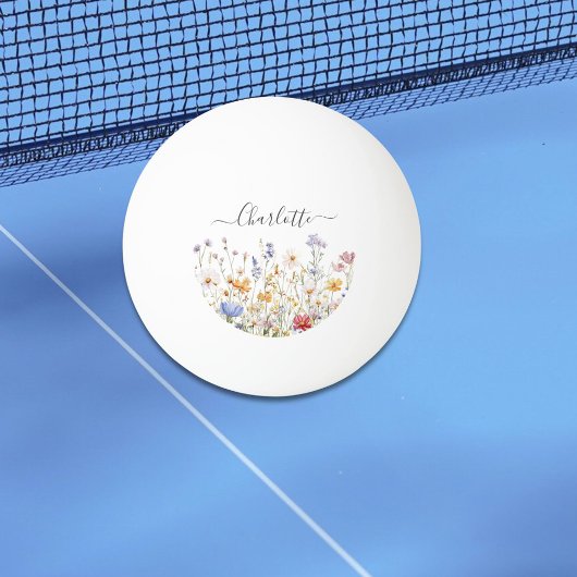 Elegant Monogram Watercolor Colorful Wildflower 卓球ボール