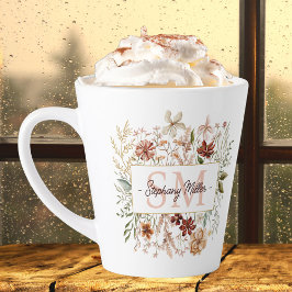 Elegant Monogram Watercolor Fall Wildflower Floral カフェラテマグ