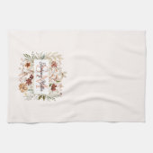 Elegant Monogram Watercolor Fall Wildflower Floral キッチンタオル (横)