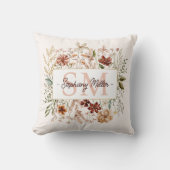 Elegant Monogram Watercolor Fall Wildflower Floral クッション (正面)