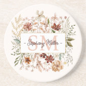 Elegant Monogram Watercolor Fall Wildflower Floral コースター (正面)