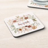 Elegant Monogram Watercolor Fall Wildflower Floral コースター (左側)