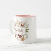 Elegant Monogram Watercolor Fall Wildflower Floral ツートーンマグカップ (正面左)