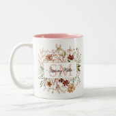 Elegant Monogram Watercolor Fall Wildflower Floral ツートーンマグカップ (左)