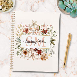 Elegant Monogram Watercolor Fall Wildflower Floral プランナー手帳
