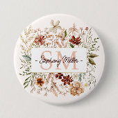 Elegant Monogram Watercolor Fall Wildflower Floral 缶バッジ (正面)