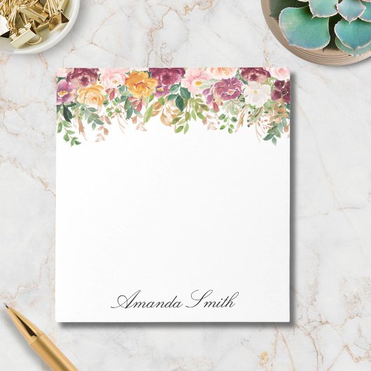Elegant Monogram Watercolor Rose Flower Garden ノートパッド