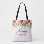 Elegant Monogram Watercolor Rose Garden Bridesmaid トートバッグ (正面)