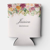 Elegant Monogram Watercolor Rose Garden Bridesmaid 缶クーラー (正面)