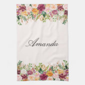 Elegant Monogram Watercolor Rose Garden Floral キッチンタオル (縦)