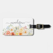 Elegant Monogram Watercolor Sunny Flowers Floral ラゲッジタグ (正面横)