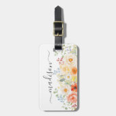 Elegant Monogram Watercolor Sunny Flowers Floral ラゲッジタグ (正面縦)