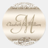 Elegant Monogram Wedding Champagne Metallic ラウンドシール (正面)