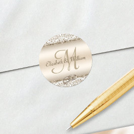 Elegant Monogram Wedding Champagne Metallic ラウンドシール