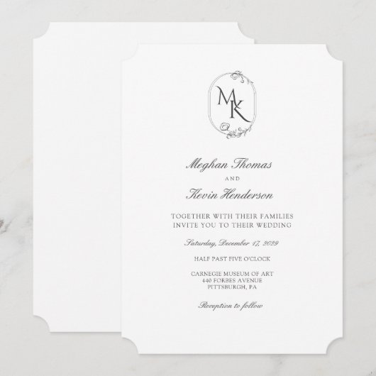 Elegant Monogram Wedding | Classic Formal 招待状 (正面/裏面)