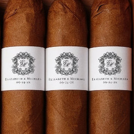 Elegant Monogram Wedding Crest Cigar Band  ラベル