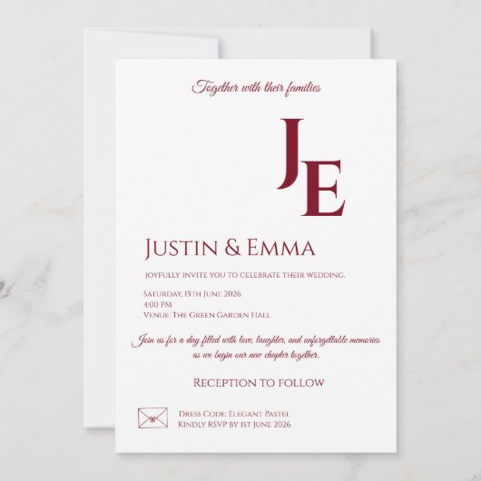 Elegant Monogram Wedding Invitation Aesthetic 招待状 (裏面)