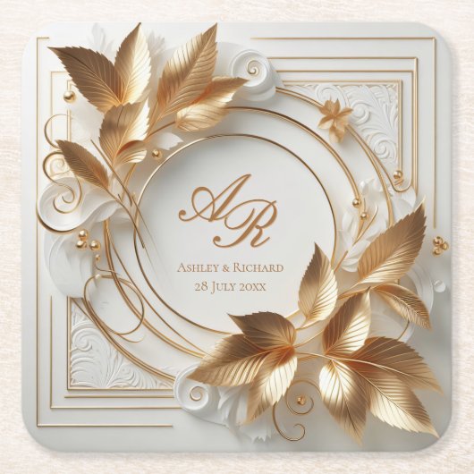 Elegant Monogram Wedding Paper Coaster スクエアペーパーコースター (正面)