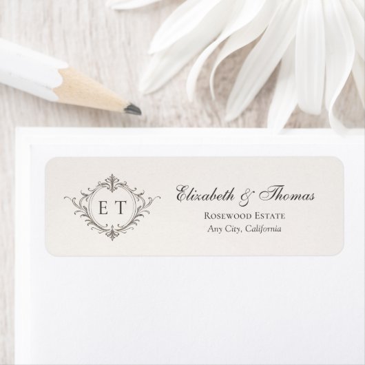 Elegant Monogram Wedding Return Address ラベル (インサイチュ)