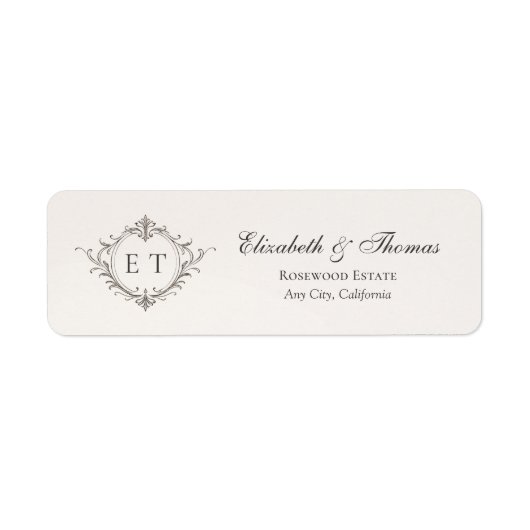 Elegant Monogram Wedding Return Address ラベル (正面)