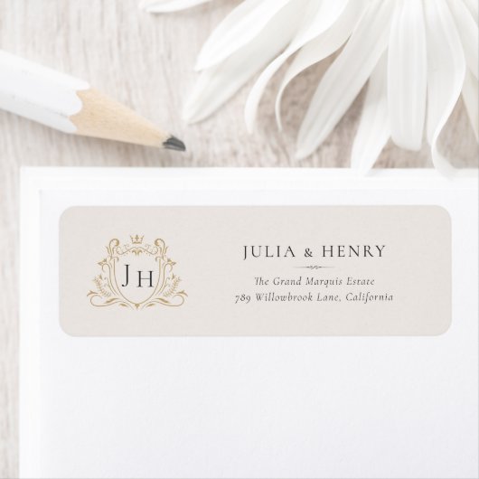 Elegant Monogram Wedding Return Address Label ラベル (インサイチュ)