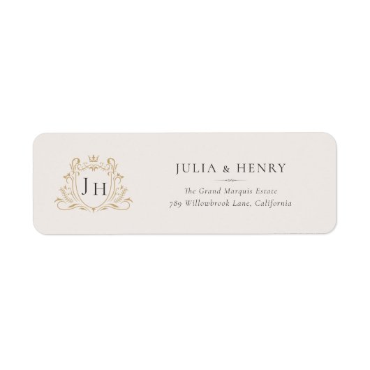 Elegant Monogram Wedding Return Address Label ラベル (正面)