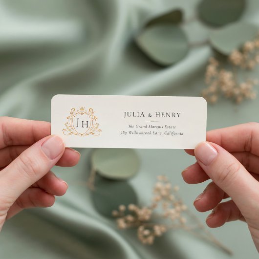 Elegant Monogram Wedding Return Address Label ラベル