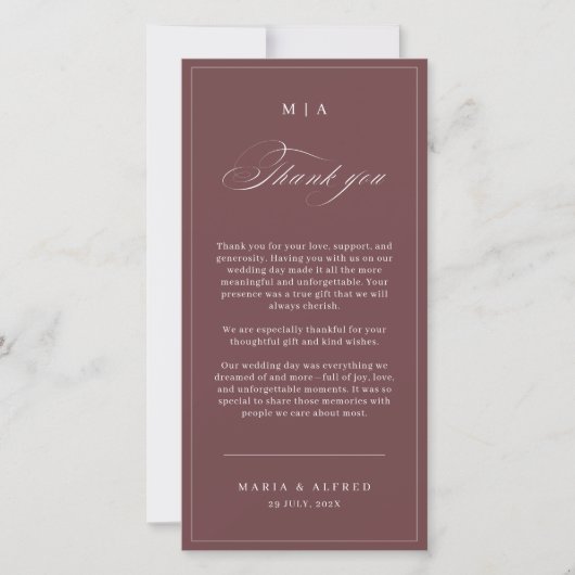 Elegant Monogram Wedding Thank You Card QR Code サンキューカード (正面)