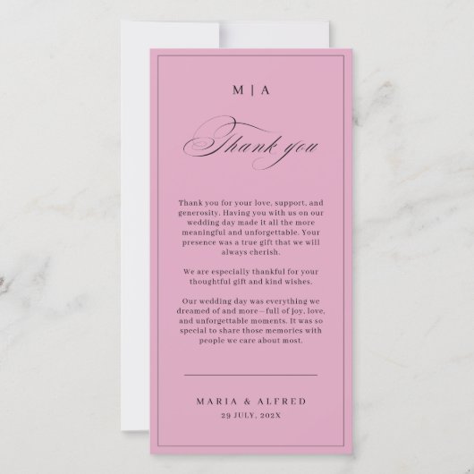 Elegant Monogram Wedding Thank You Card QR Code サンキューカード (正面)